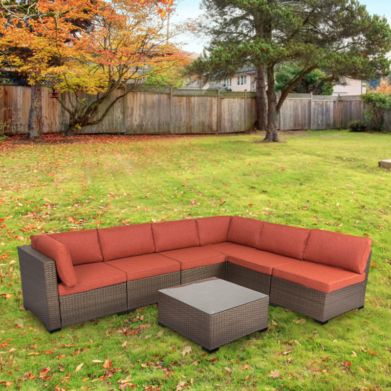 Latitude Run Patio Furniture Set Outdoor All Weather Rattan Sectional Sofa Cushioned Conversation Set W Coffee Table Wayfair Ca