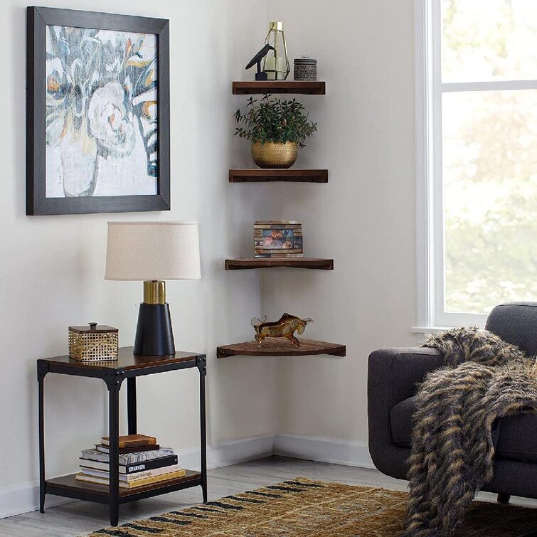 THEE Floating Corner Shelf Decorative Wall Storage Shelves for Bedroom Living Room