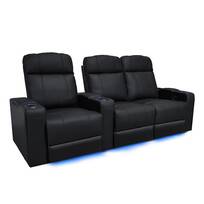 Power Headrest Premium Top Grain Leather Power Recliner Piacenza Home Theater Seating Row of 4 LED Lighting
