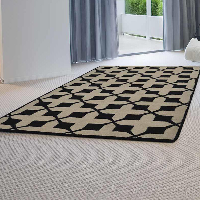 Ebern Designs Housel Geometric Handmade Tufted Wool Black Area Rug Wayfair