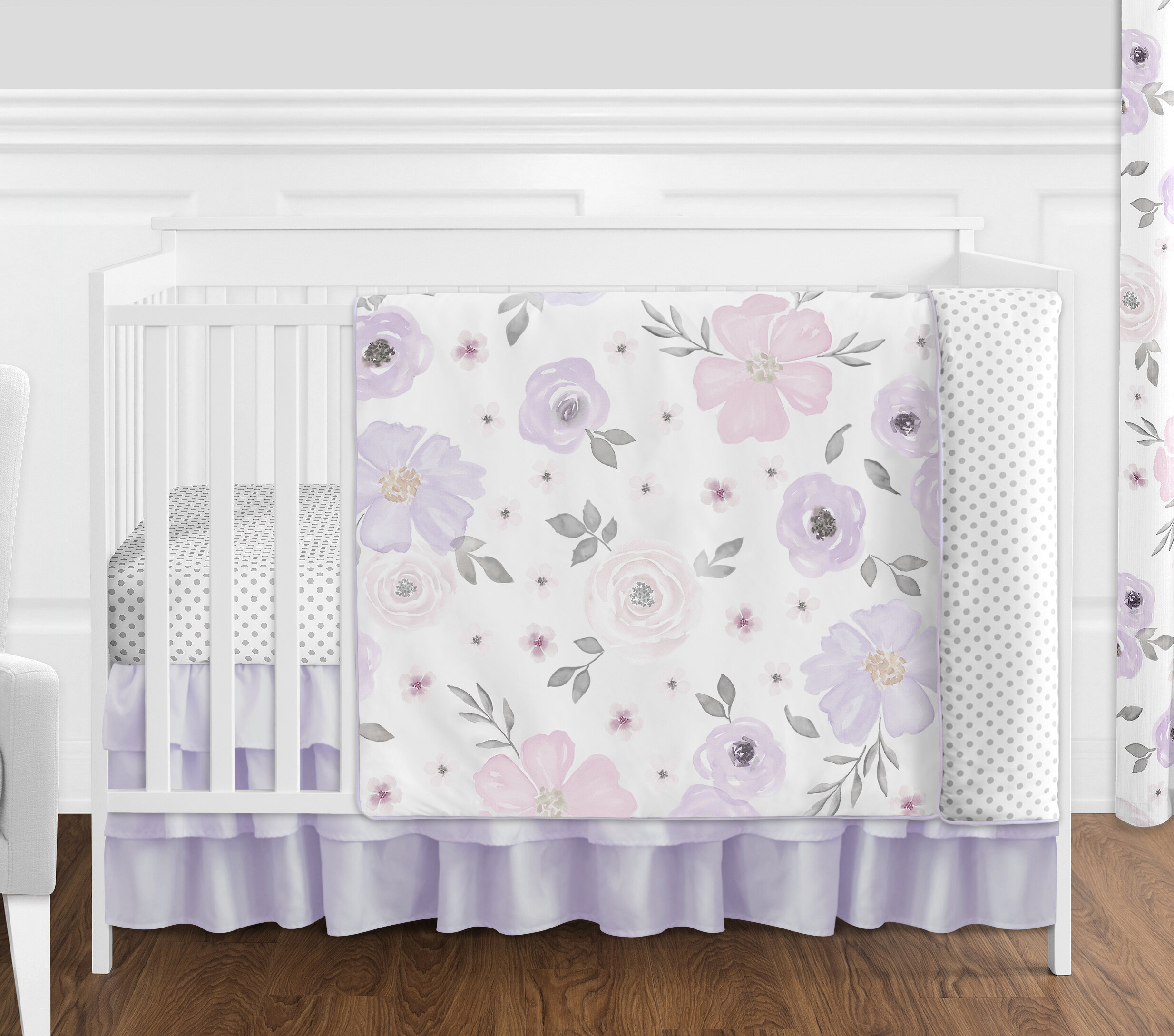 Sweet Jojo Designs Watercolor Floral 4 Piece Crib Bedding Set