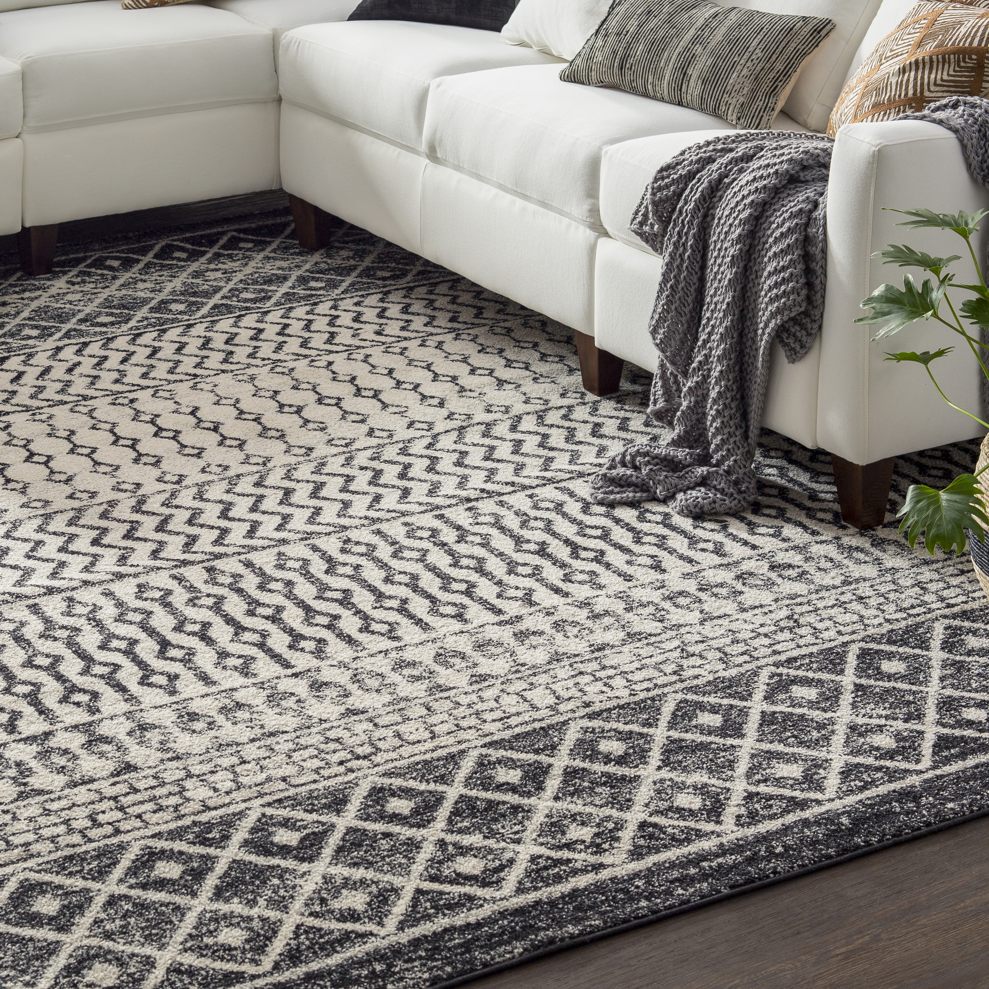 Cream and Grey Rug 100% Cotton Woven Carpet Modern Living Room Bedroom Rug Mat 