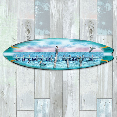 Sea Birds Pelicans Surfboard Wooden Wall Décor