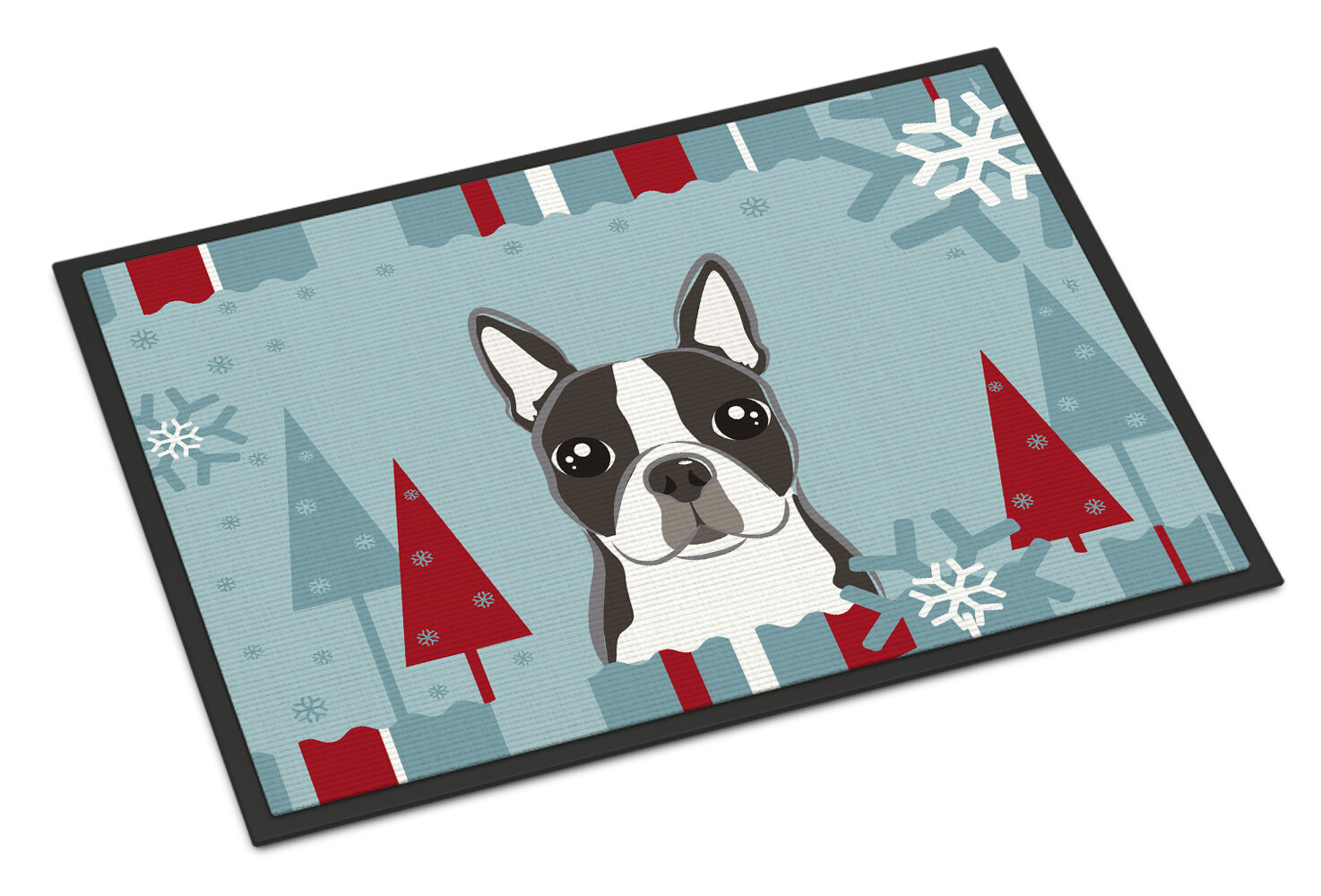 Winter Holiday Boston Terrier Door Mat