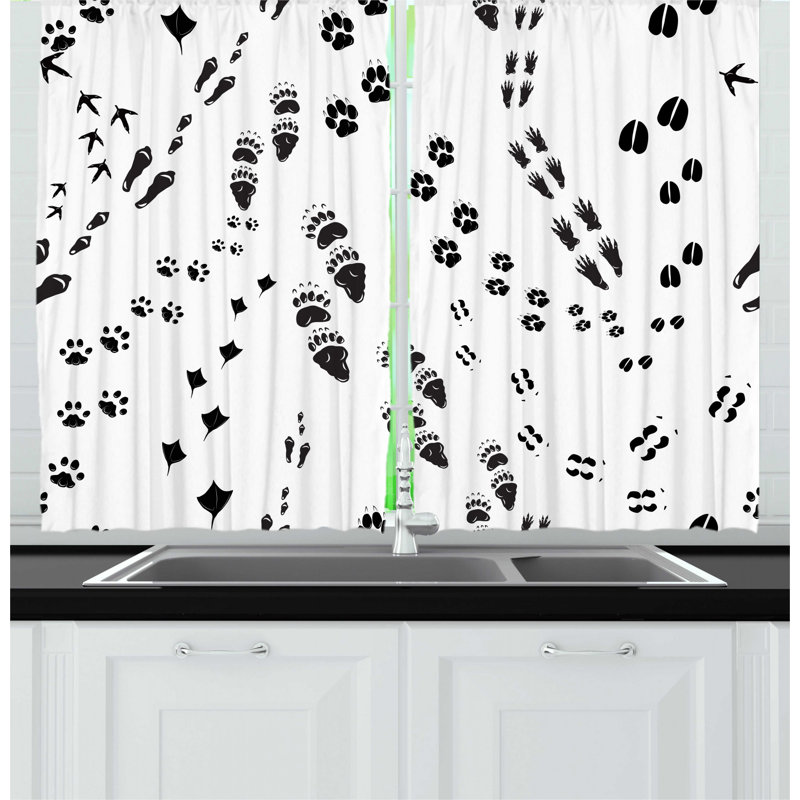 East Urban Home 2 Piece Foot Print Monochromatic Pattern Of Paws Of Birds Cats Chicken Squirrel And Dogs Kitchen Curtains Set Wayfair Silhouette isolated vector foot prints. wayfair