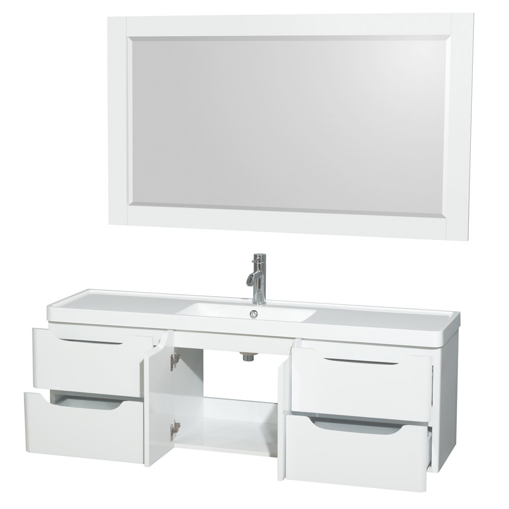 Murano 60" Single Glossy White Bathroom Vanity Set with Mirror