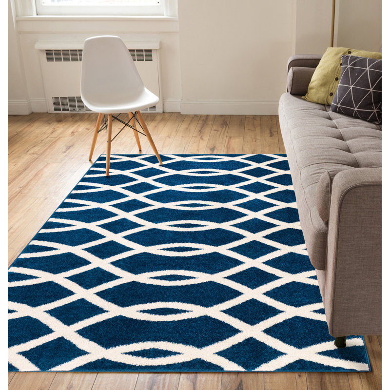 Andover Mills Chrisman Geometric Navy Blue White Area Rug Reviews Wayfair