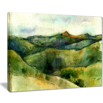 East Urban Home Green Mountains Watercolor Oil Painting Print On