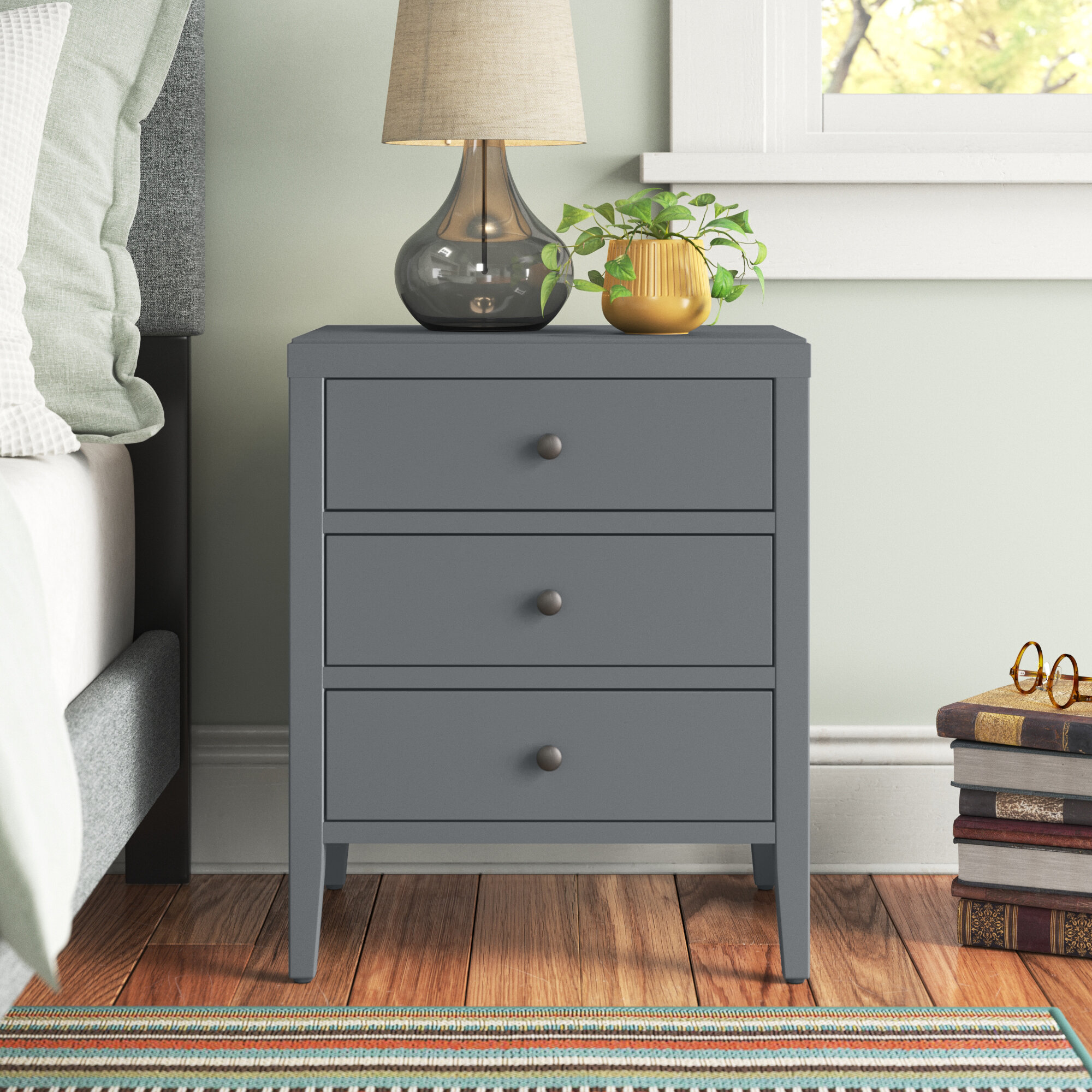 Night Accent Table 2-Drawer Antique Style Nightstand Bedroom Furniture Gray 