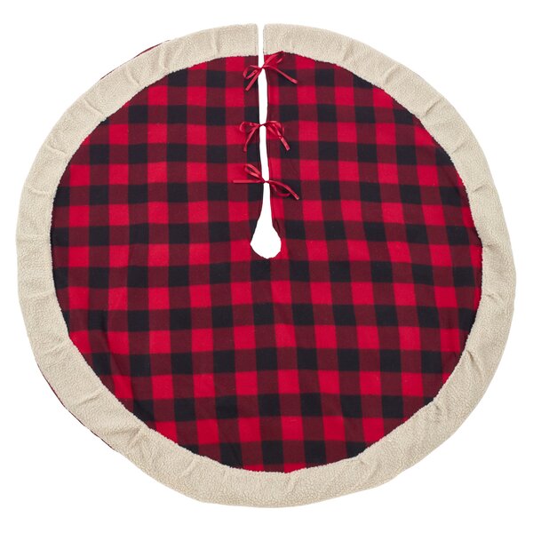 ONGLYP 48 Buffalo Check Plaid Christmas Tree Skirt with 3D Sherpa Moose Applique Embroidery Tree Skirt Ornament