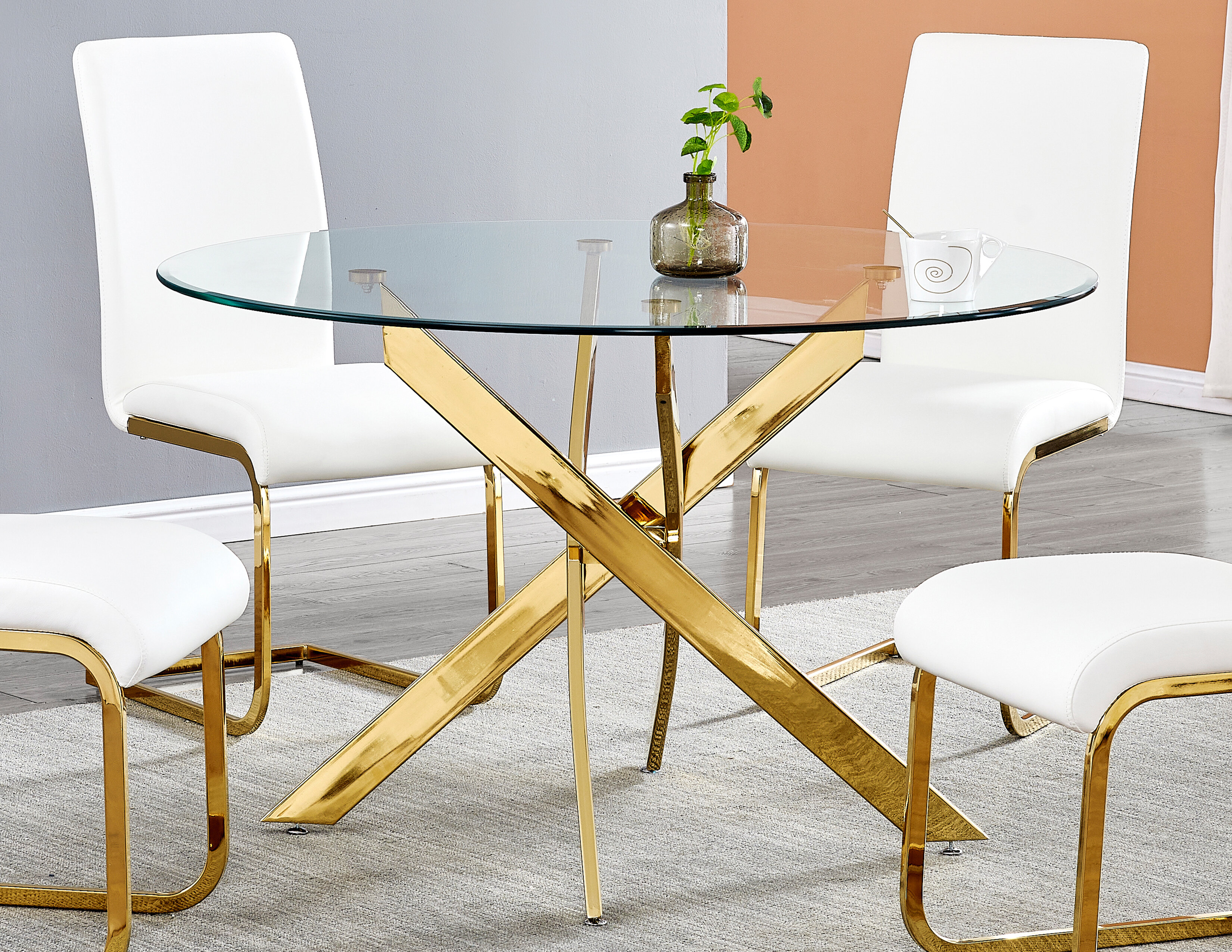 round gold dining table set