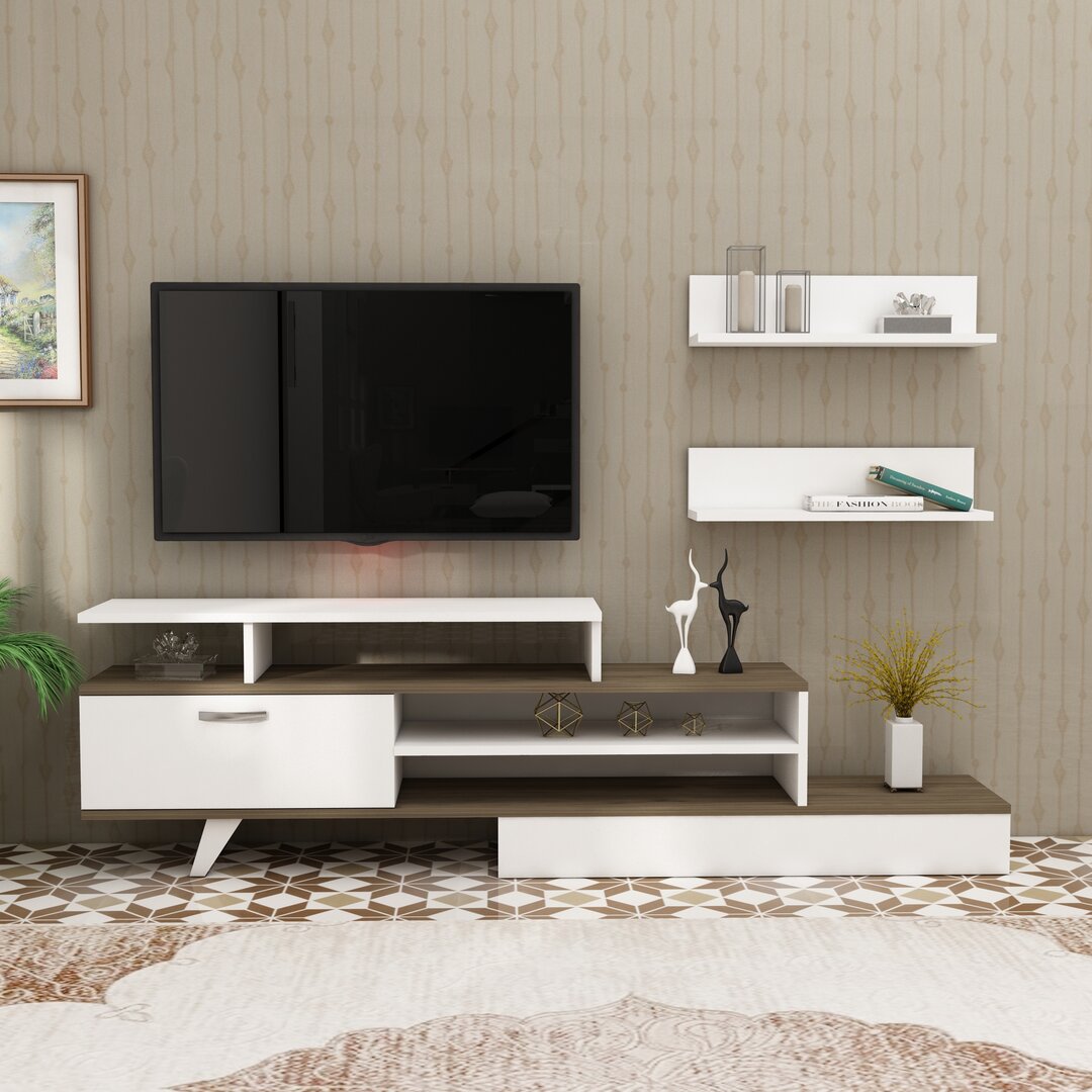 Willow TV Stand And Entertainment Center - White & Walnut 