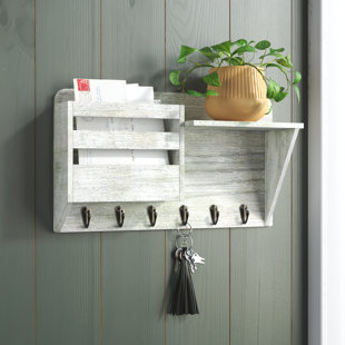 Vintage Style Letter Rack With Chalkboard & 3 key Hooks Organizer Wall Mounted 