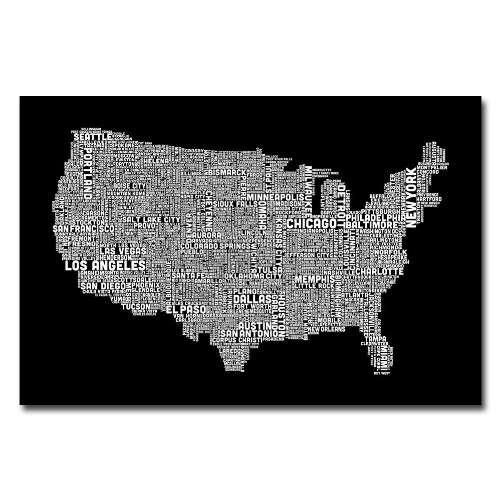 Trademark Art Us City Map B W By Michael Tompsett Textual Art On Wrapped Canvas Wayfair