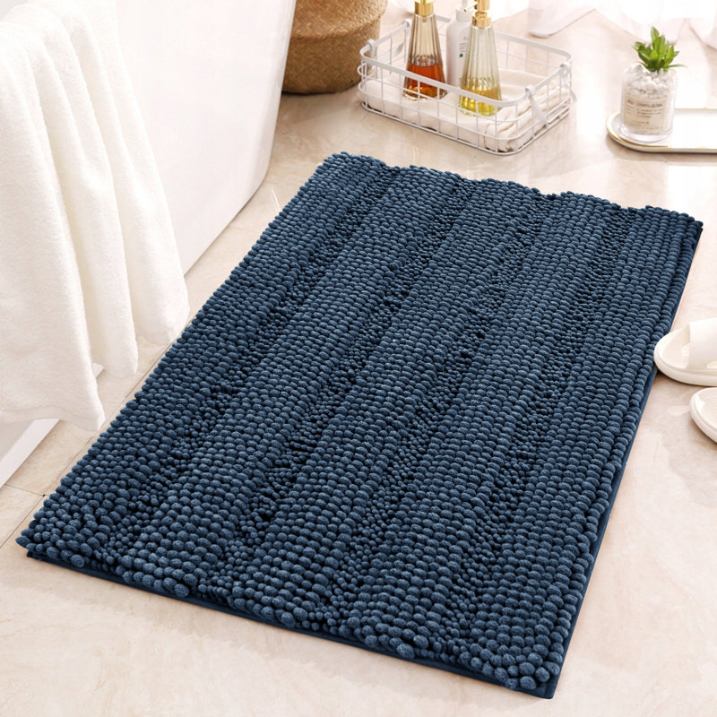 Chenault Soft Absorbent Microfiber Non-Slip Backing Rectangle Bath Rug Color: Navy, Size: 16" W x 24" L