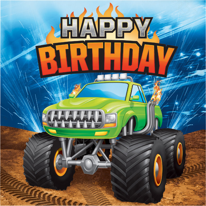 The Party Aisle Monster Truck Happy Birthday 6 5 Paper Disposable