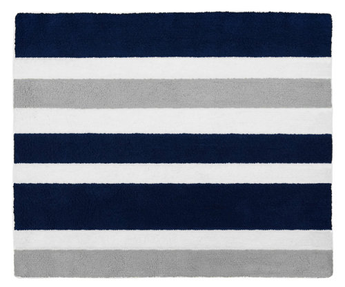 Sweet Jojo Designs Stripe Hand Tufted Navy Blue Gray Area Rug Sweet Jojo Designs Stripe Hand Tufted