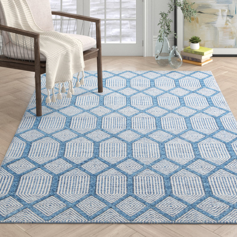 Langdon Geometric Handwoven Flatweave Wool Blue Area Rug Joss Main