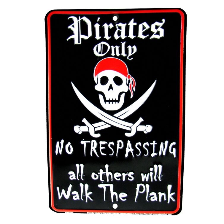 METAL WALL PLAQUE SIGN 8" X 6"   DANGER PIRATES ONLY KEEP OUT WITH FIXING PADS
