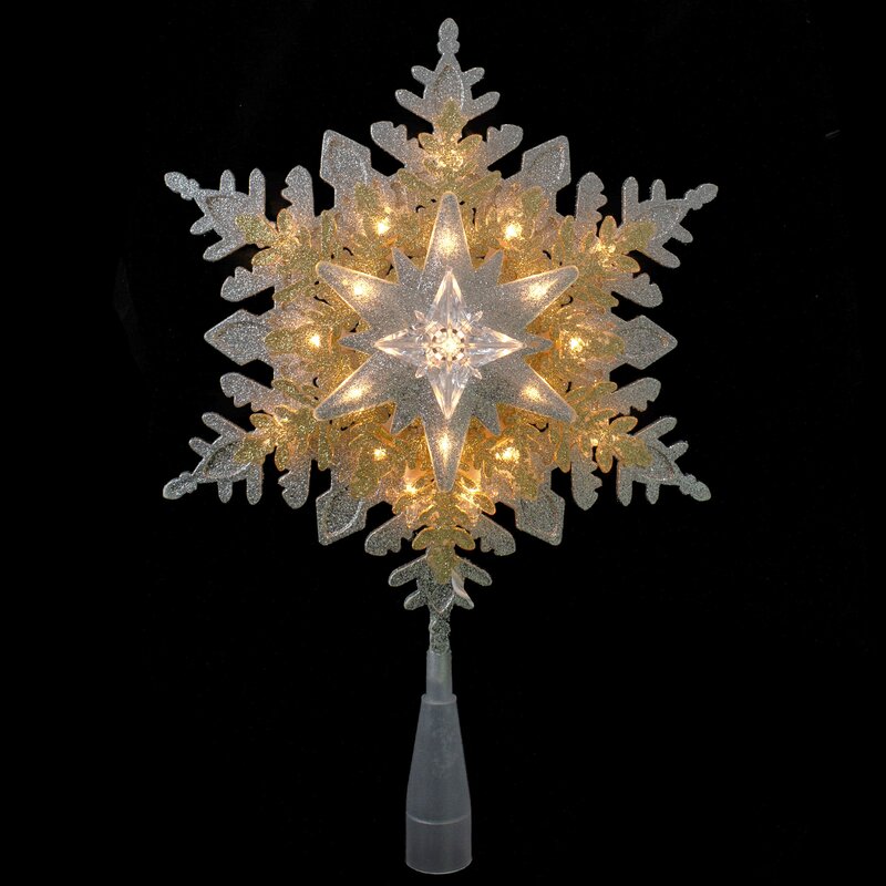 Northlight 13.5" Lighted Gold And Silver 3 Layer Snowflake Christmas Tree Topper - Clear Lights ...