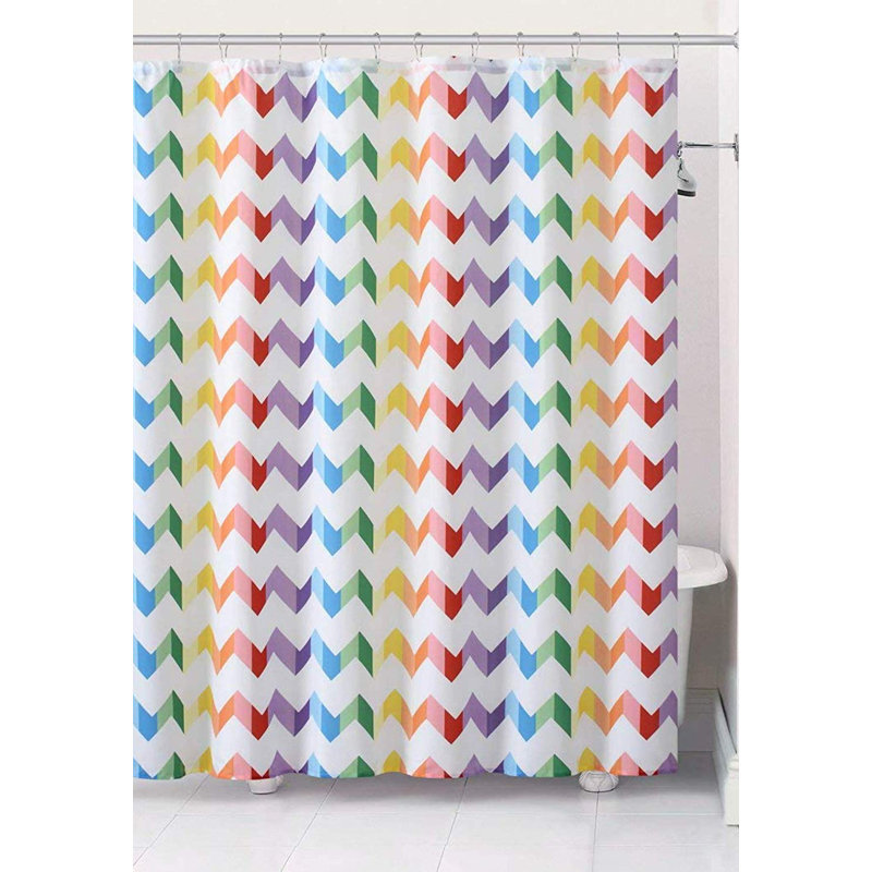 Ebern Designs Felicia Rainbow Chevron Fabric Single Shower Curtain