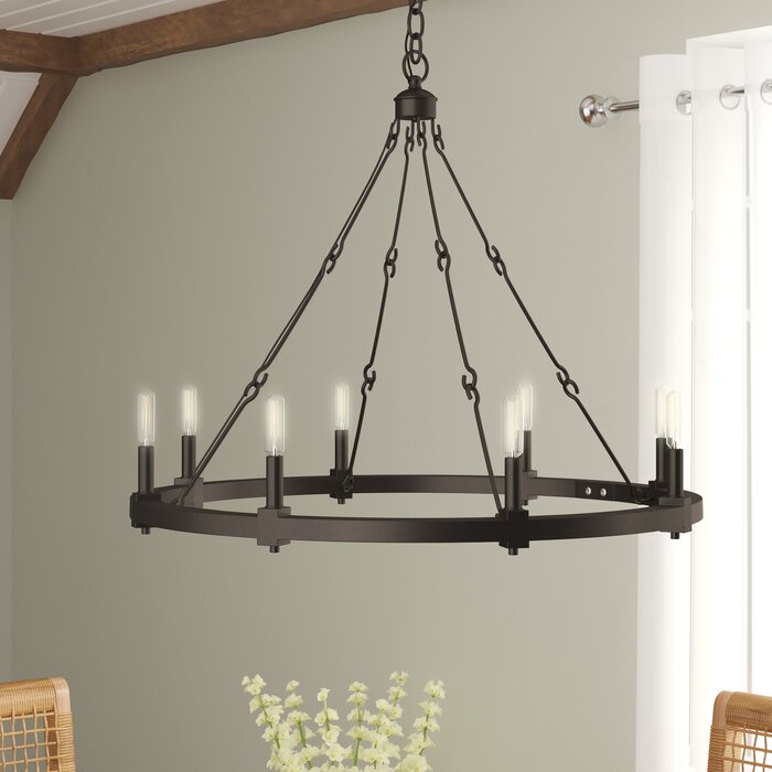 Montreal 8 Light Candle Style Wagon Wheel Chandelier