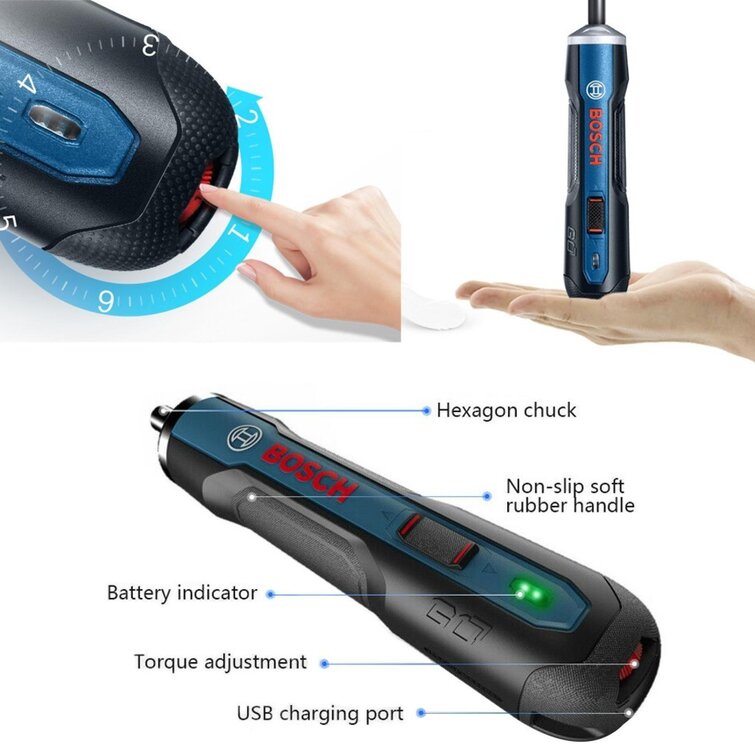 【US in Stock】Bosc-h GO 2 Kit Smart Screwdriver 3.6V Wireless Driver,Electric Screw Driver,USB Rechargeable Cordless Power Drill with Drill bits Kits Set