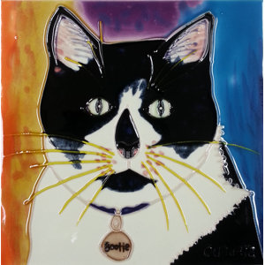 Cat in Black/White Tile Wall Decor