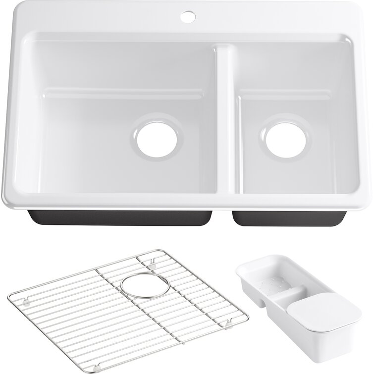 Kohler Riverby 33 X 22 X 9 625 Top Mount Large Medium Double Bowl Kitchen Sink With Accessories And Single Faucet Hole Wayfair [ 755 x 755 Pixel ]