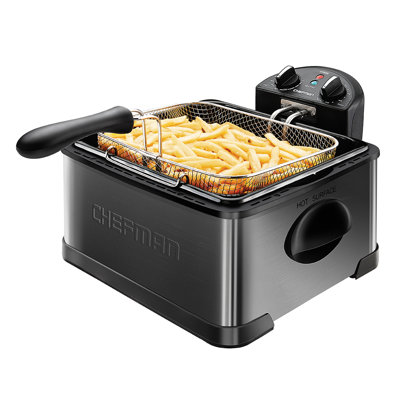 Chefman 4.5 Liter Black Stainless Steel Deep Fryer with Removable Oil Container Chefman