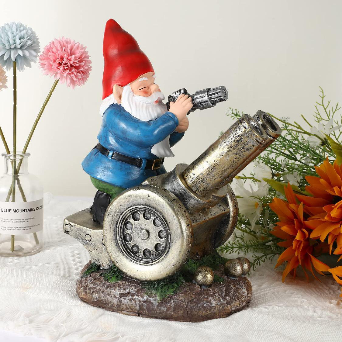 Arlmont & Co. Army Garden Gnomes, Resin Gnome War Defender Dwarf Solar