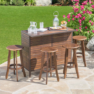 Go to store & view more images Loon Peak Rockridge Outdoor Acacia Wood 5 Piece Home Bar Set