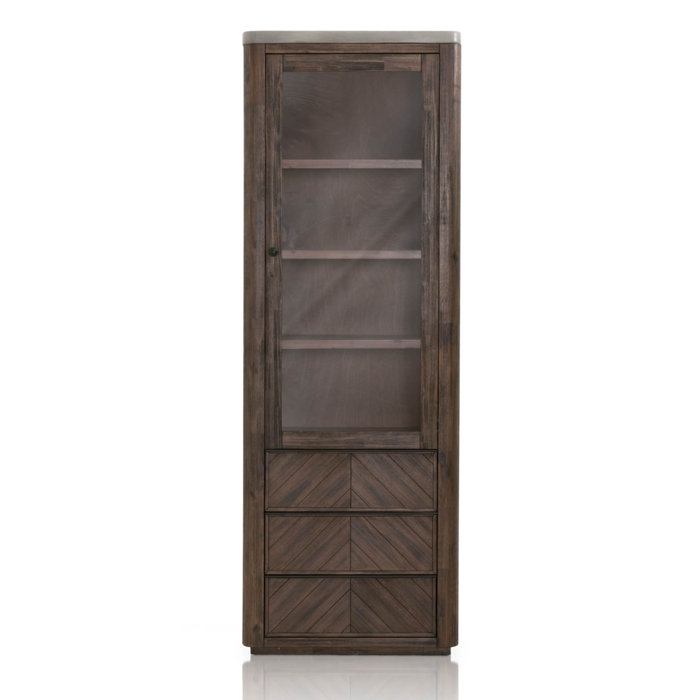 Union Rustic Wooden Curio Cabinet With Three Storage Drawers And