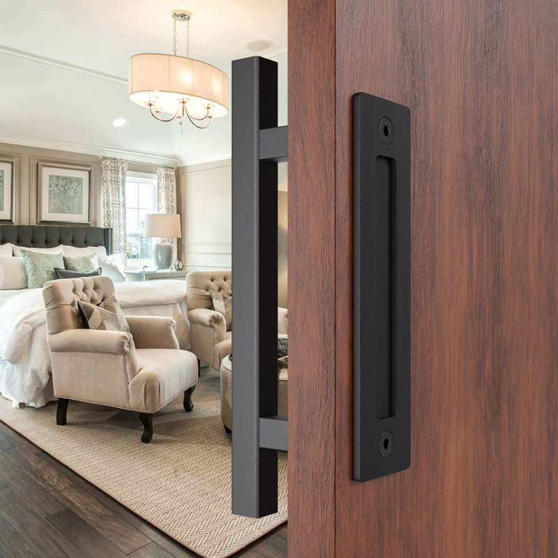 Stainless Steel Barn Door Handle/Pull Finish: Black, Track Length: 12 in.