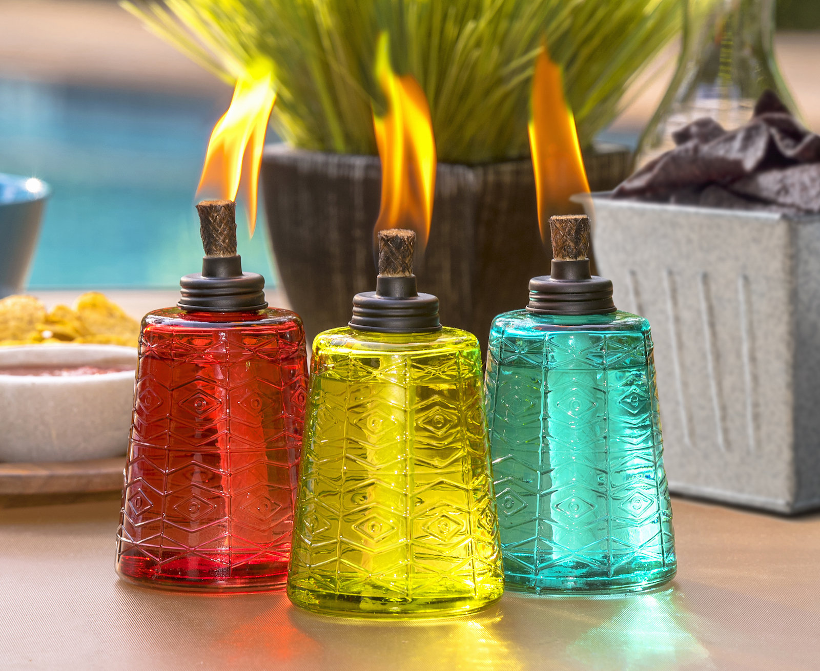 tiki glass tabletop torch