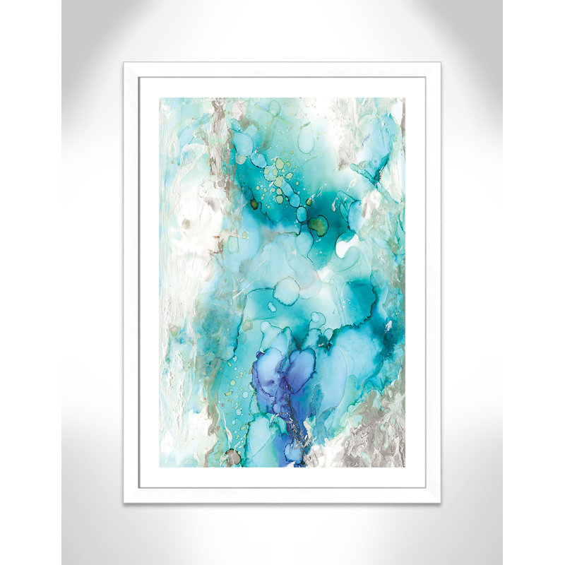 Ivy Bronx Teal Marble Framed Watercolor Painting Print Wayfair