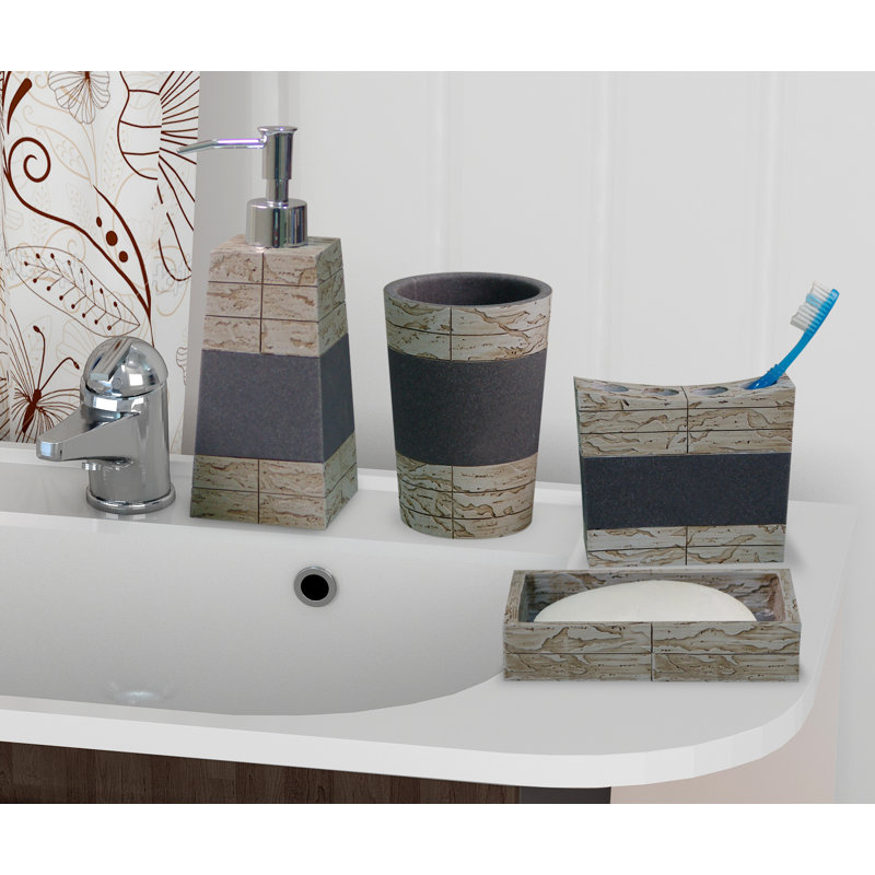 Bathroom Accessories Bath Set Features Soap Dispenser Soap Dish With Stylish Accent Decor To Complement Any Bathroom Gray Slate Home Basics Paris Collection 4 Piece Bathroom Accessories Set Tumbler Toothbrush Holder Home Elektroelement Com Mk