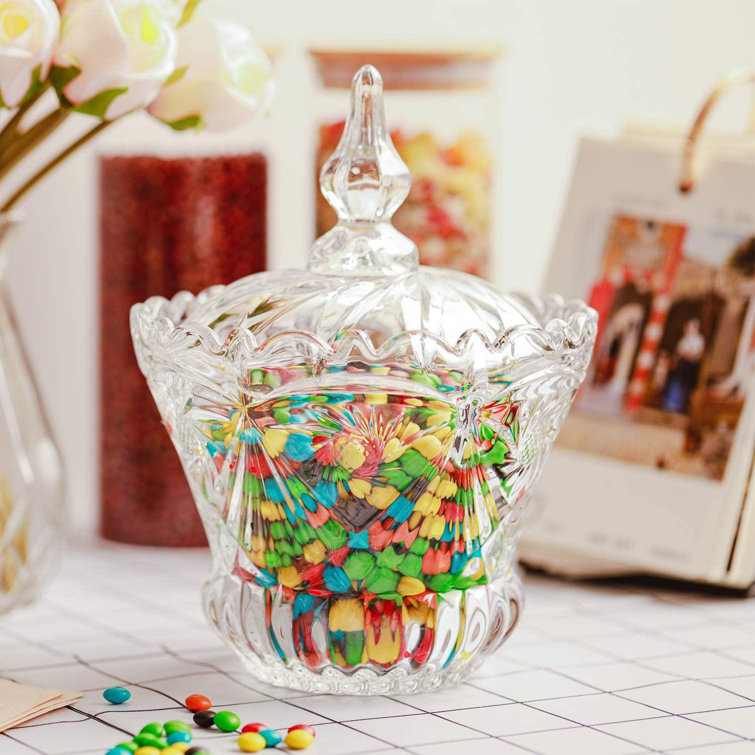 Glass Candy Dish With Lid, Clear Large Covered Candy Bowl, Crystal Candy  Jar For Home Kitchen Office Desk