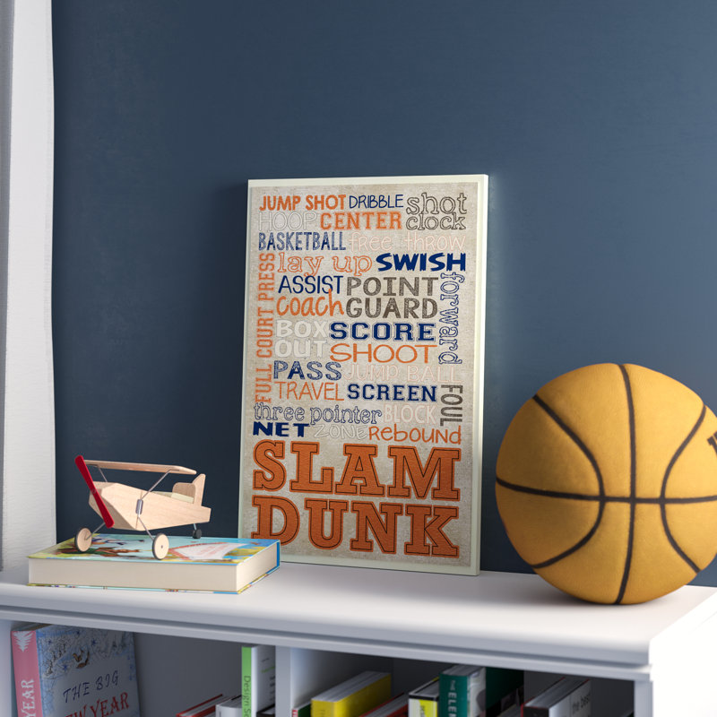 Zoomie Kids Kleckner Orange And Navy Basketball Typography Framed