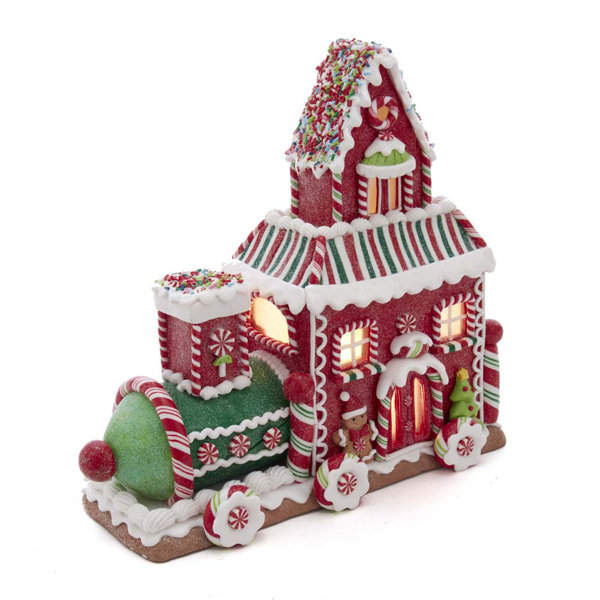 Kurt Adler Set of 3 7 Battery Operated LED Lighted Claydough Colorful Gingerbread House Christmas Figure