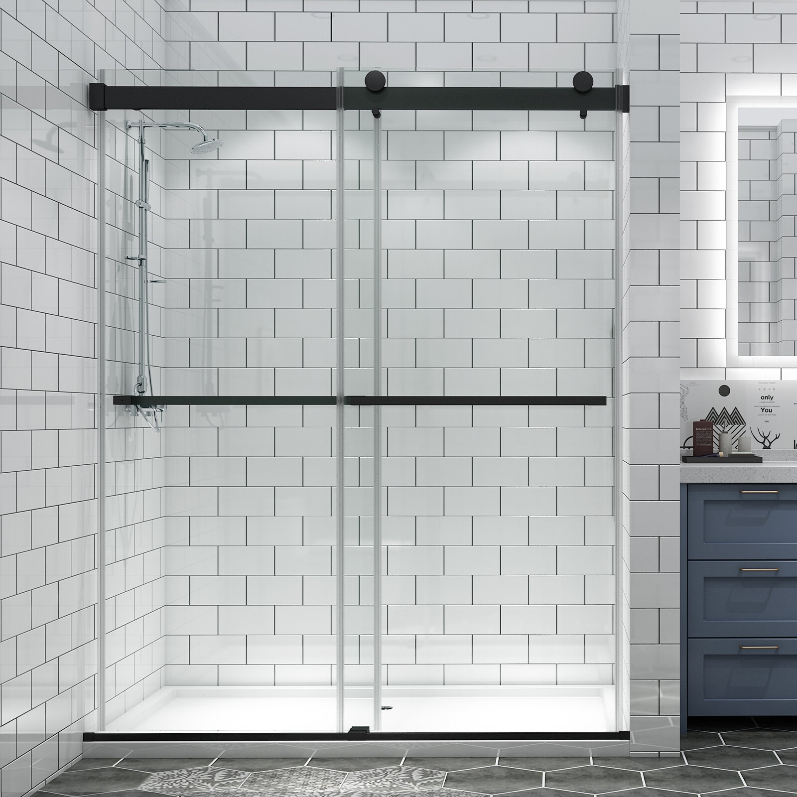 Maxus Bathroom Door Bp31p2 Brush Nickle 56 60 In W X 74 In H Sliding Frameless Shower Door Enclosure In Brushed Nickel Wayfair