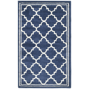 Maritza Geometric Navy/Beige Indoor/Outdoor Woven Area Rug