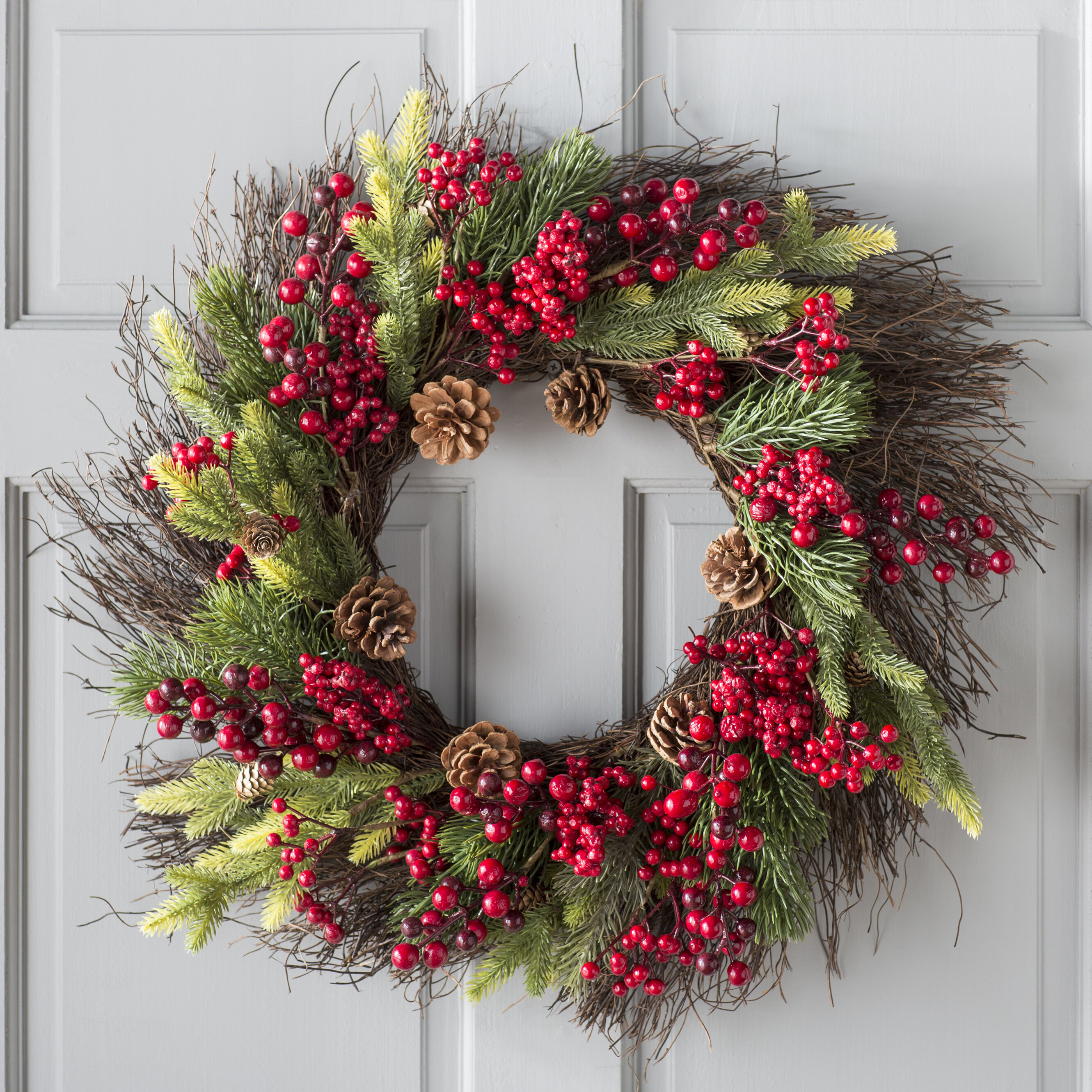 25-inch Diameter Primitives by Kathy Pine with Cones and Berries Wreath