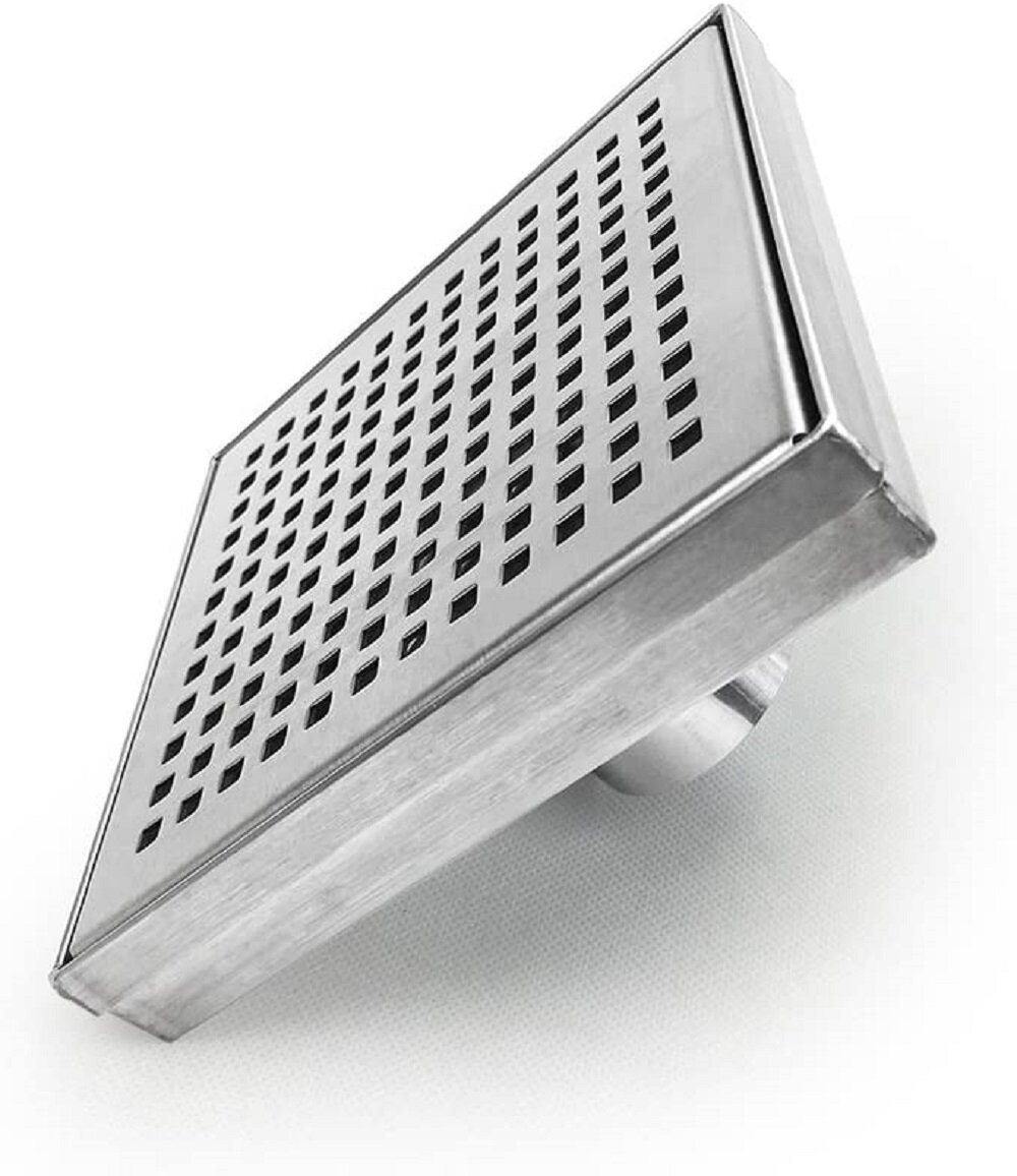 4/" Stainless Steel Square Shower Drain Square Pattern With Hair Trap New