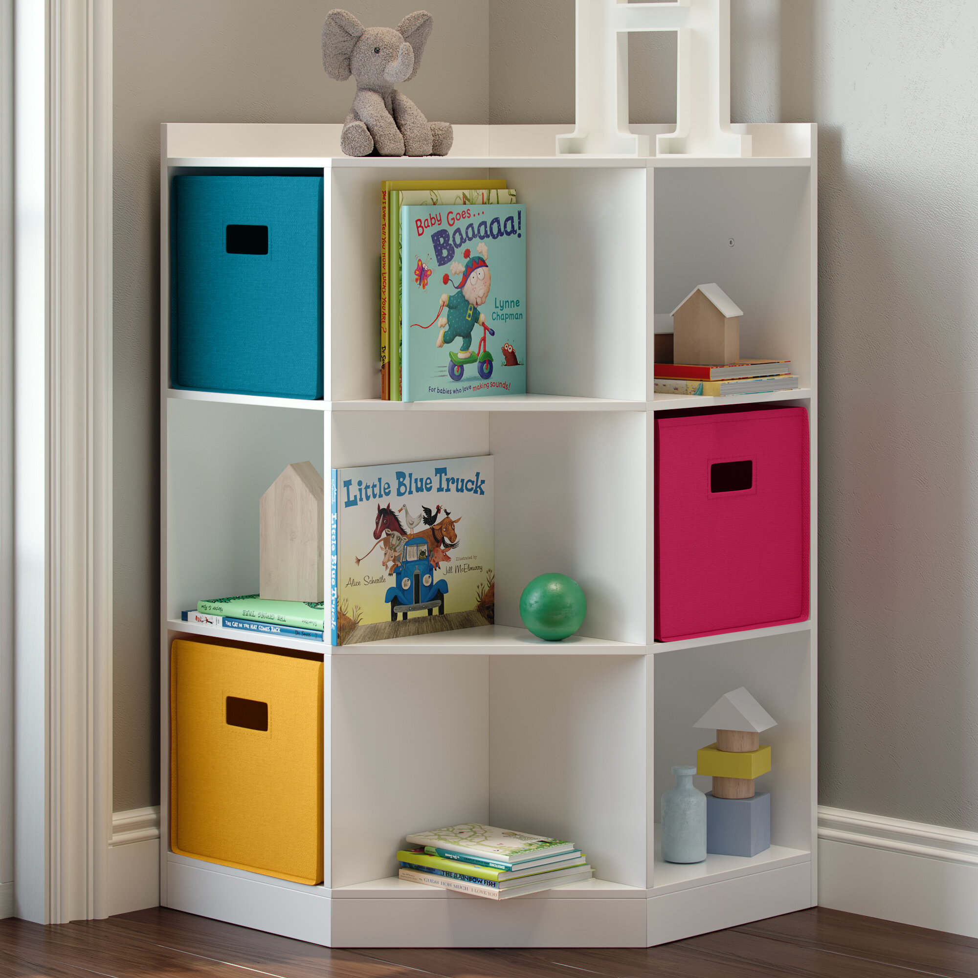 toy storage with bookshelf