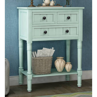 Highland Dunes Narrow Console Table With Three Storage Drawers And