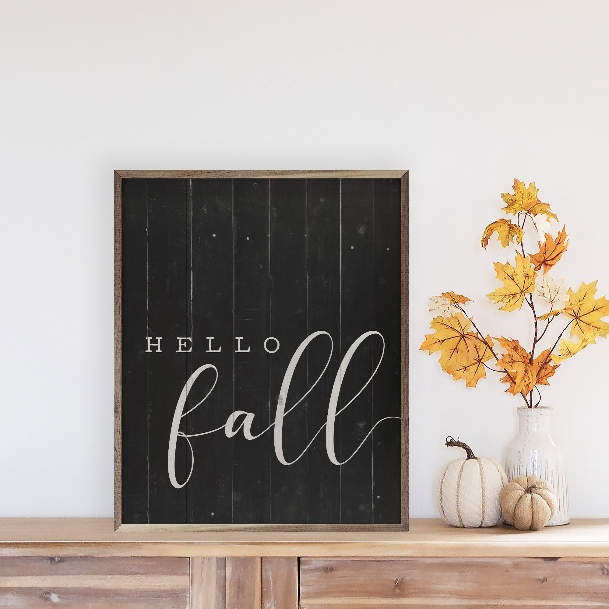 Trinx Hello Fall - Picture Frame Graphic Art on Wood | Wayfair