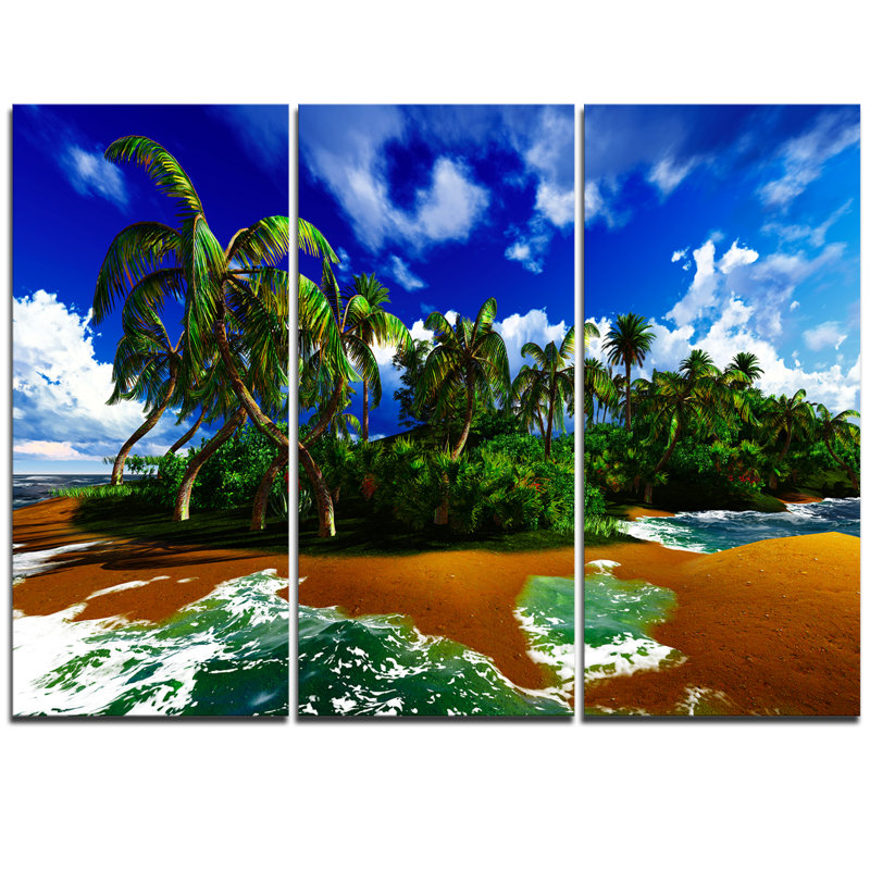 Designart Paradise Beach In Hawaii Island 3 Piece Graphic Art On Wrapped Canvas Set Wayfair