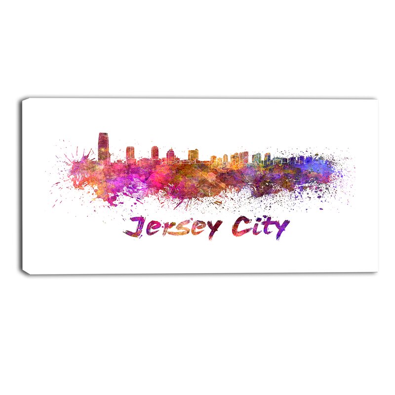 Designart Jersey City Skyline Cityscape Painting Print On Wrapped Canvas Wayfair