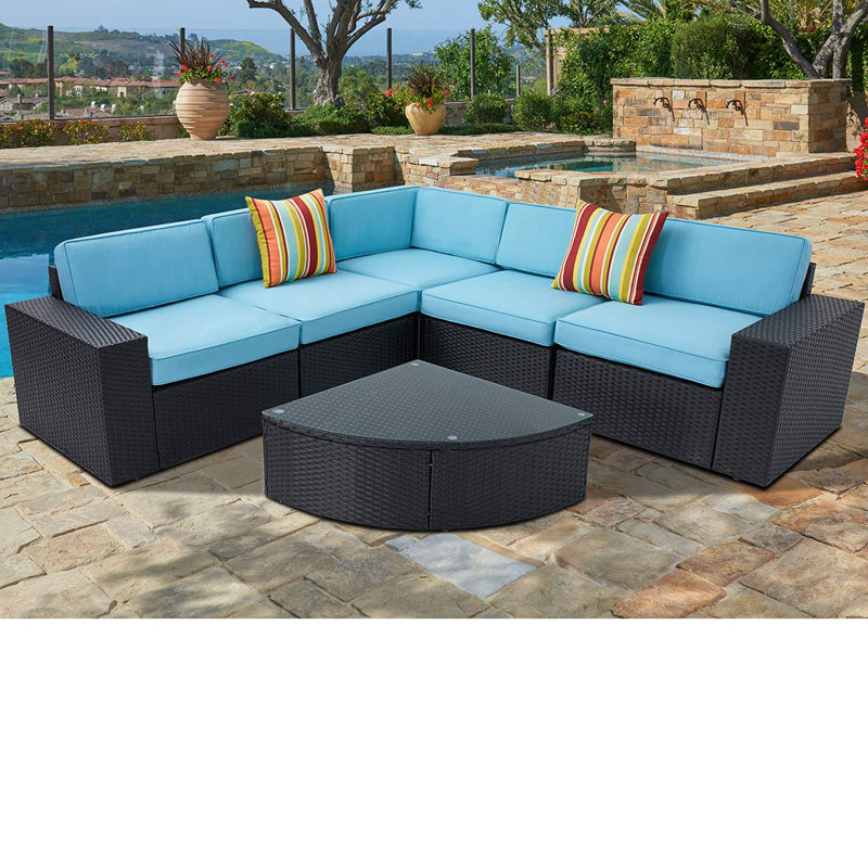 Winston Porter Rone Outdoor 6 Piece Black Wicker Sectional Sofa 6 Piece Black Wicker Sectional Sofa